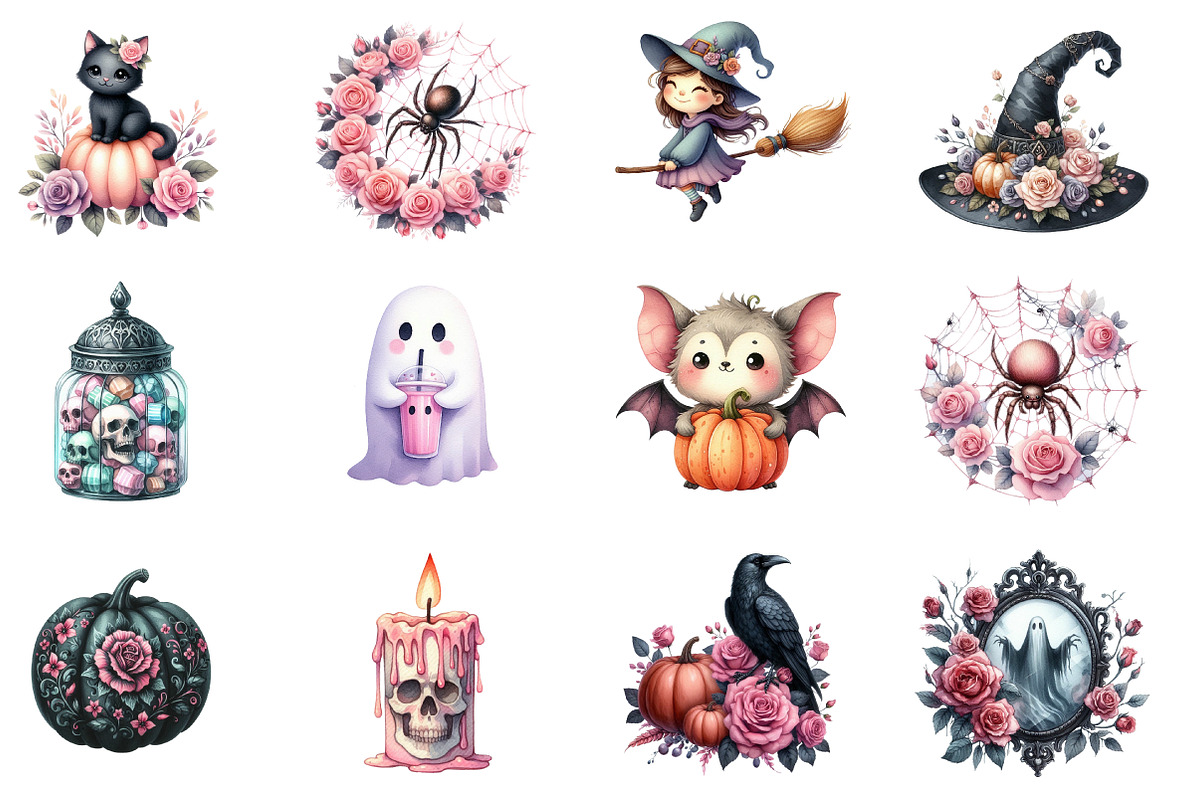 Pastel Goth Halloween clipart, an Illustration by Designworld (Photo 2 of 5)