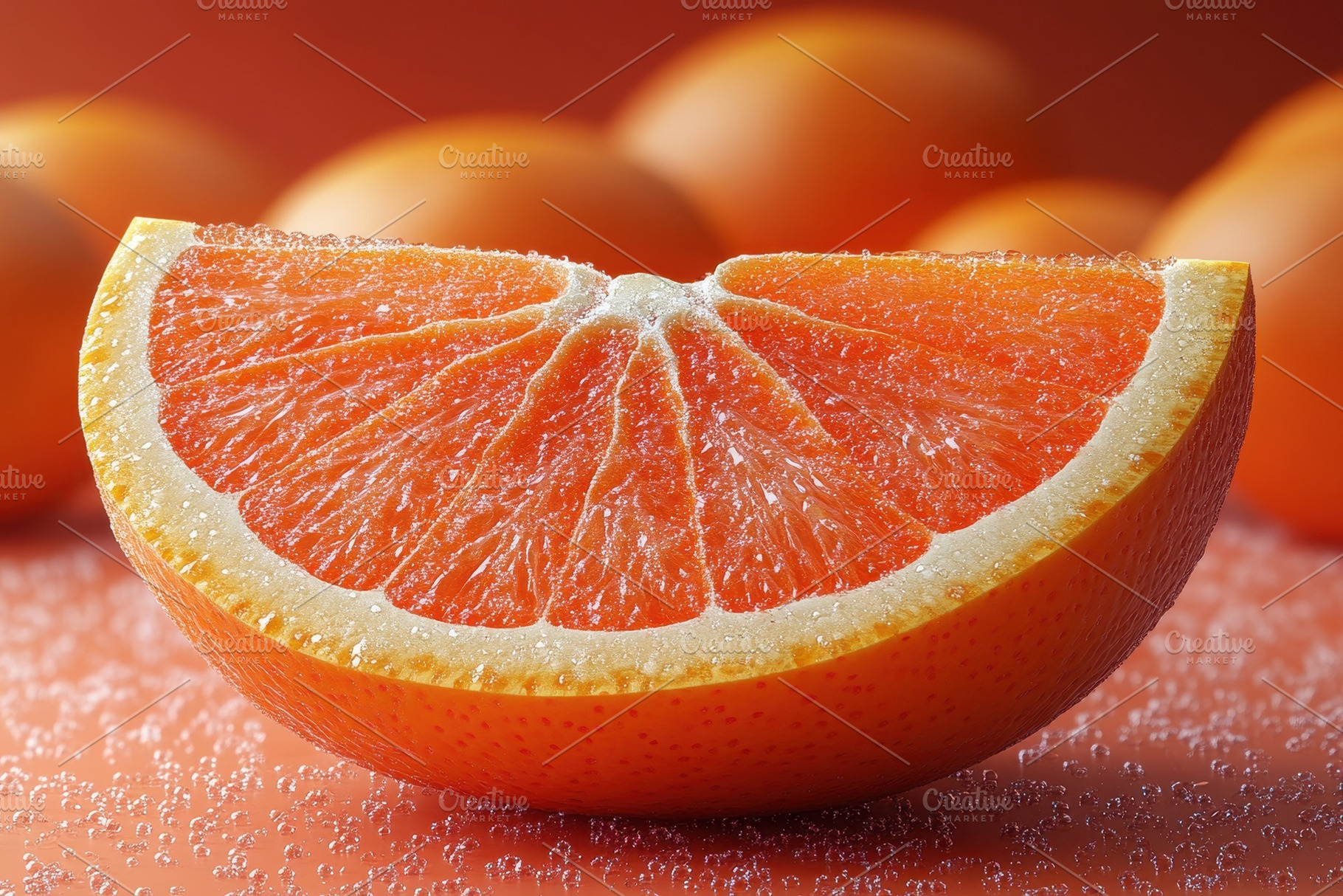 Freshly cut orange slice placed on a, a Photo by Tanuart