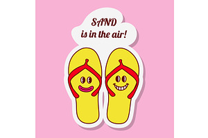 Cartoon yellow flip flops with faces, an Object Illustration by okskukuruza