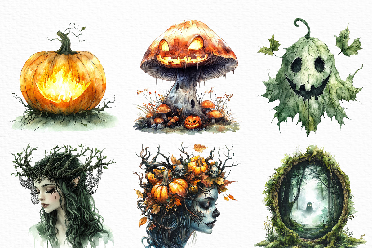 Halloween Forest Nymph Fray Clipart, an Illustration by Craft Nest (Photo 3 of 6)