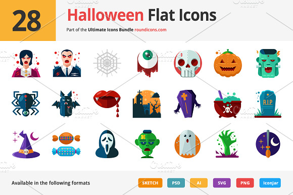 28 Halloween Flat Icons