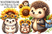 Cute Hedgehog & Sunflower Clipart, an Illustration by Rose Art (Thumbnail 1 of 7)