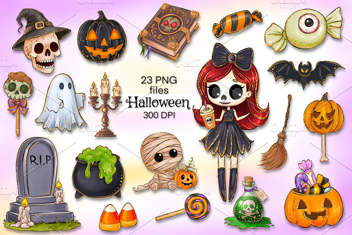 Halloween PNG clipart set 23, a Seasonal Illustration by LoLoArt (Photo 1 of 6)