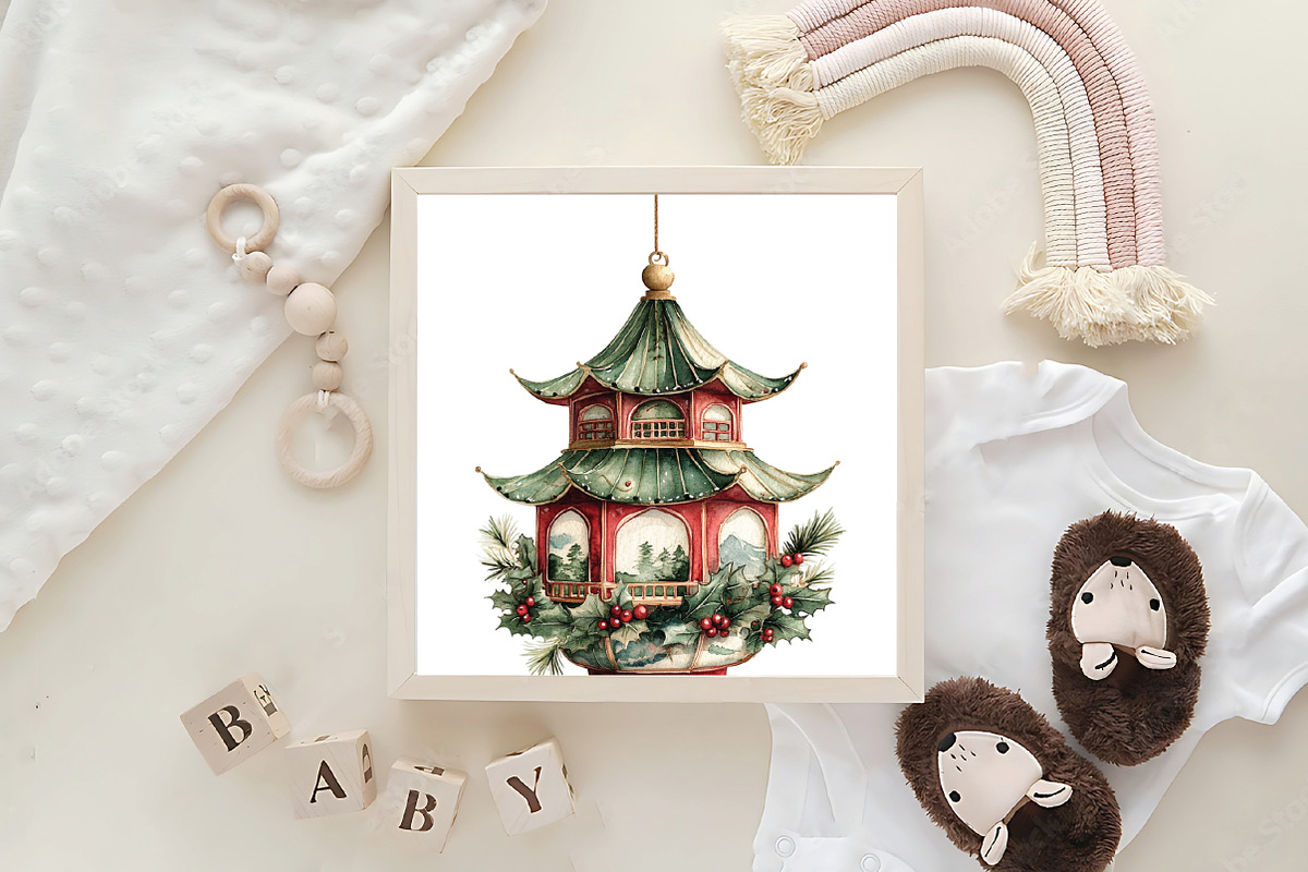 Chinoiserie Red & Green Christmas, an Illustration by CraftArtStudio (Photo 6 of 6)