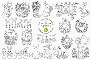 Cute Easter Clipart Bundle, Line Art, a Seasonal Illustration by Pretty Meerkat