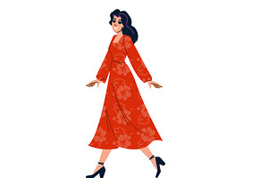 Smiling woman wearing red floral, an Object Illustration by pikepicture