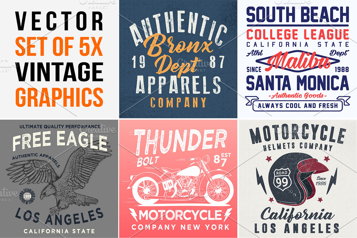 VECTOR SET OF VINTAGE GRAPHICS 5X, an Illustration by ulasokuyucu (Photo 1 of 6)