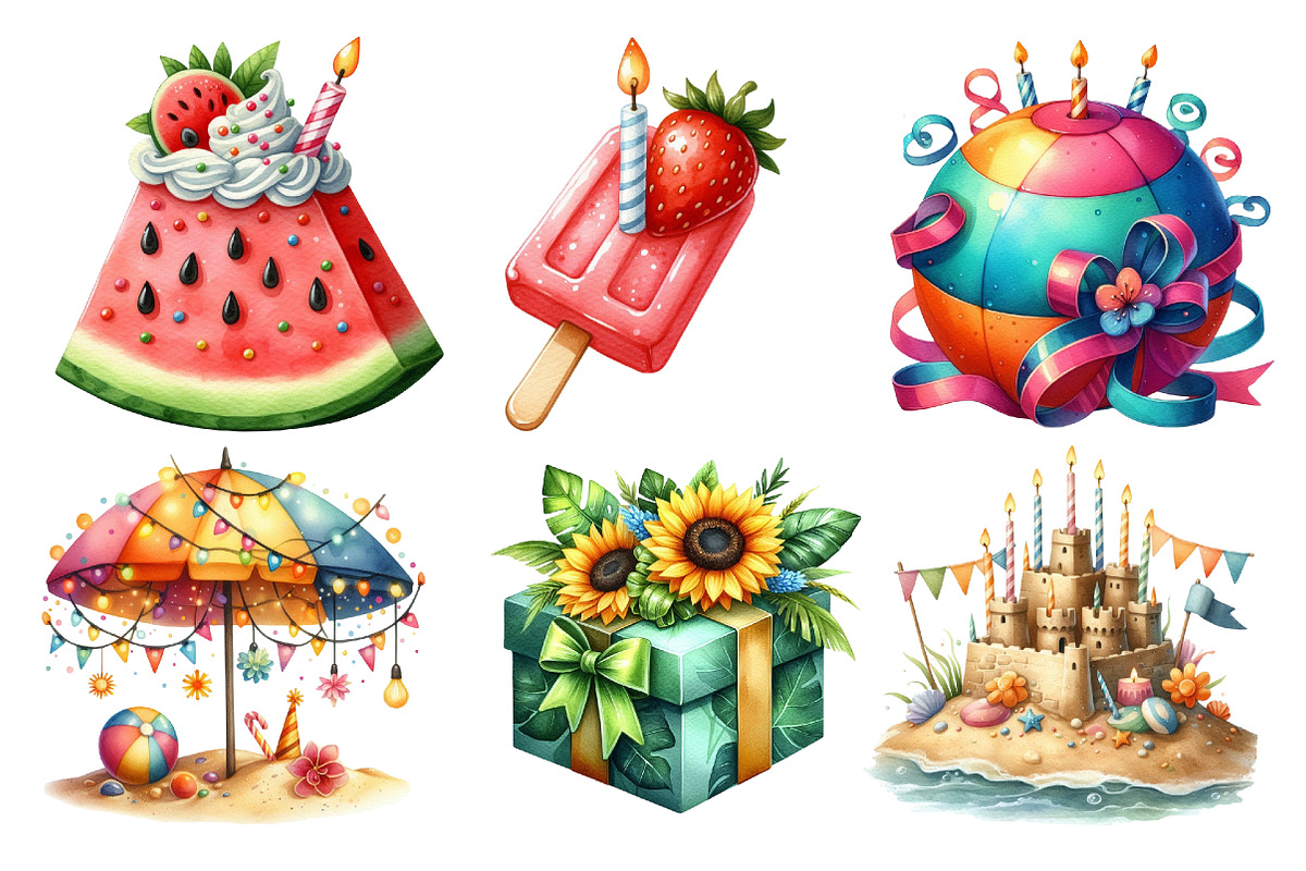 Summer Happy Birthday Clipart, an Illustration by SinaCreation (Photo 2 of 5)
