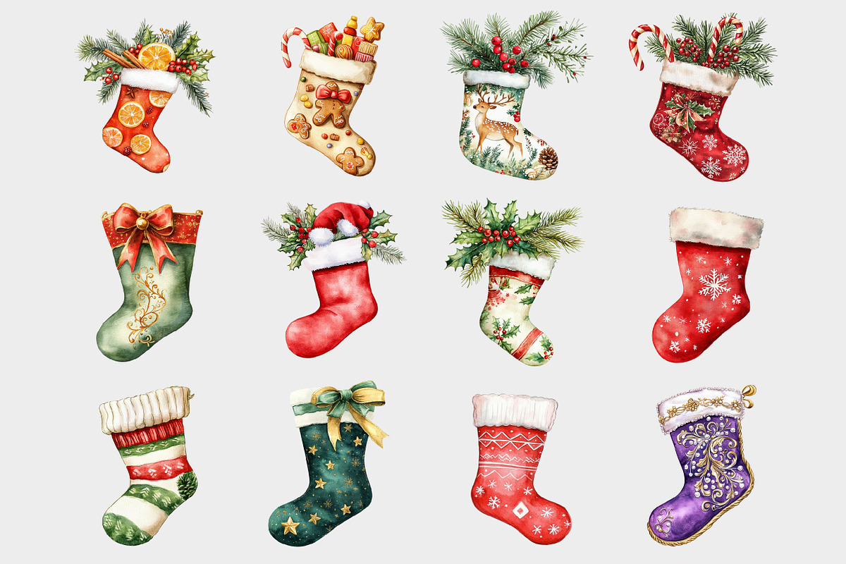 Watercolor Christmas Stockings Clipa, a Seasonal Illustration by Design Market (Photo 2 of 5)