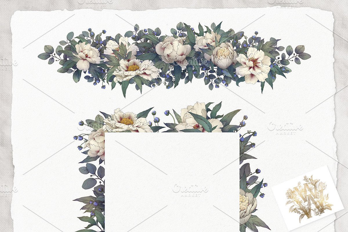 White peonies bouquet, snake clipart, an Illustration by WonderWonder (Photo 3 of 9)
