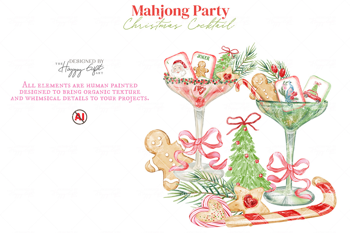 Christmas Mahjong Cocktail Clipart, a Decorative Illustration by TheHappyGiftArt (Photo 9 of 10)