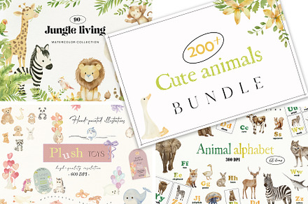 Cute animals bundle watercolor