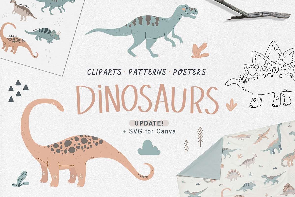 DINOSAURS clipart + SVG files, an Illustration by Alina Mubarak (Photo 1 of 14)