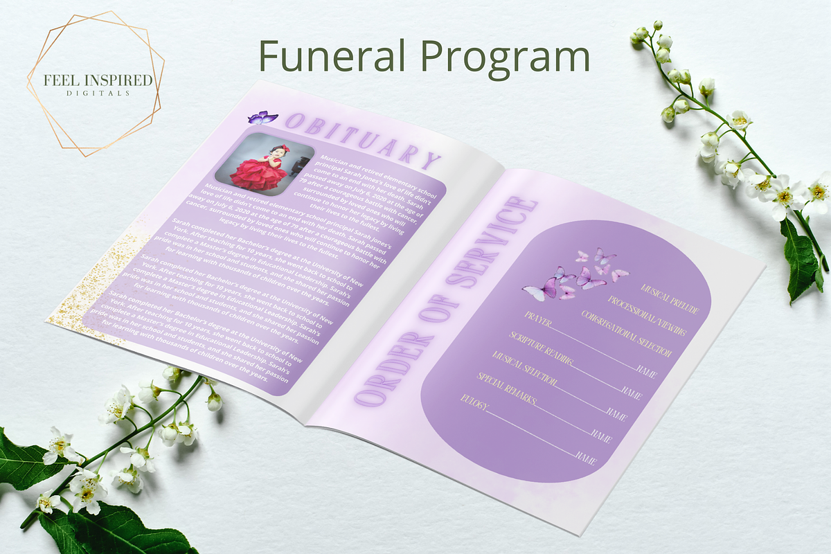 Purple and Gold Funeral Program, a Brochure Template by Feel Inspired Digitals (Photo 3 of 8)