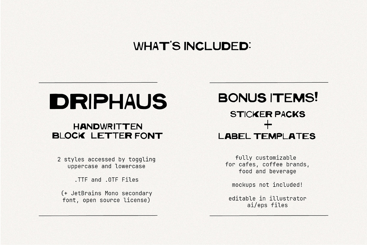DRIPHAUS Typeface + Label Kit, a Handwritten Font by @designartboard