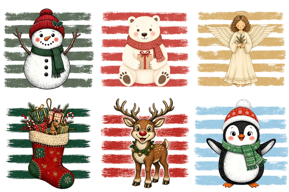 Vintage Christmas Striped PNG Bundle, an Object Illustration by Libby Wishes (Photo 3 of 4)