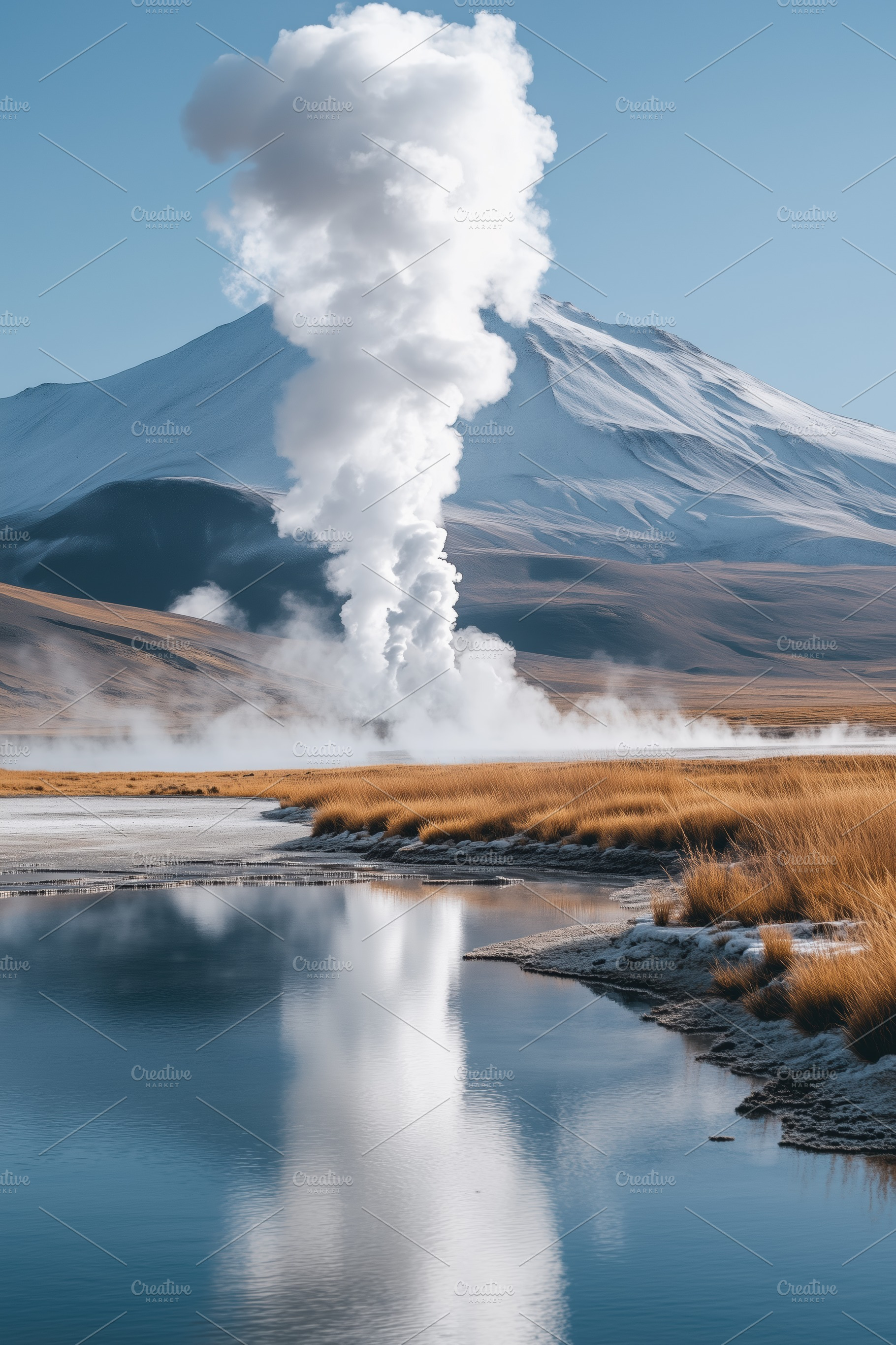 A stunning landscape featuring a snow-capped mountain in the background with a, a Nature Photo by Textures & Backgrounds