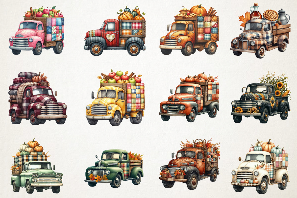 Fall Patchwork Truck Clipart, an Illustration by RobertsArt (Photo 7 of 7)