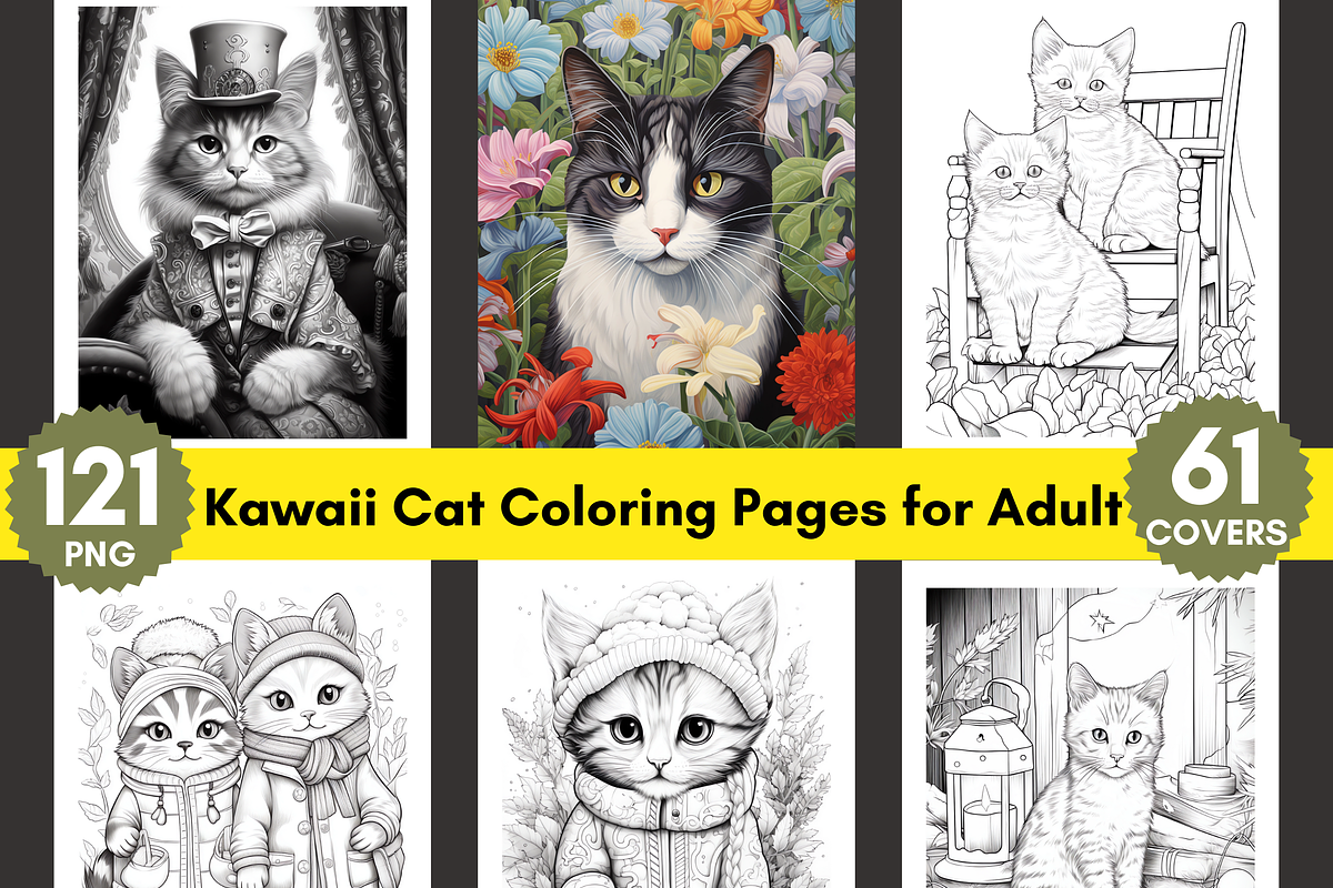 Kawaii Cat Coloring Pages for Adult, a Brochure Template by LA Design (Photo 1 of 10)
