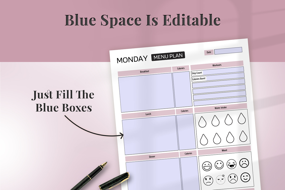 Daily Menu, Daily Menu Chart, a Print Template by Snapybiz