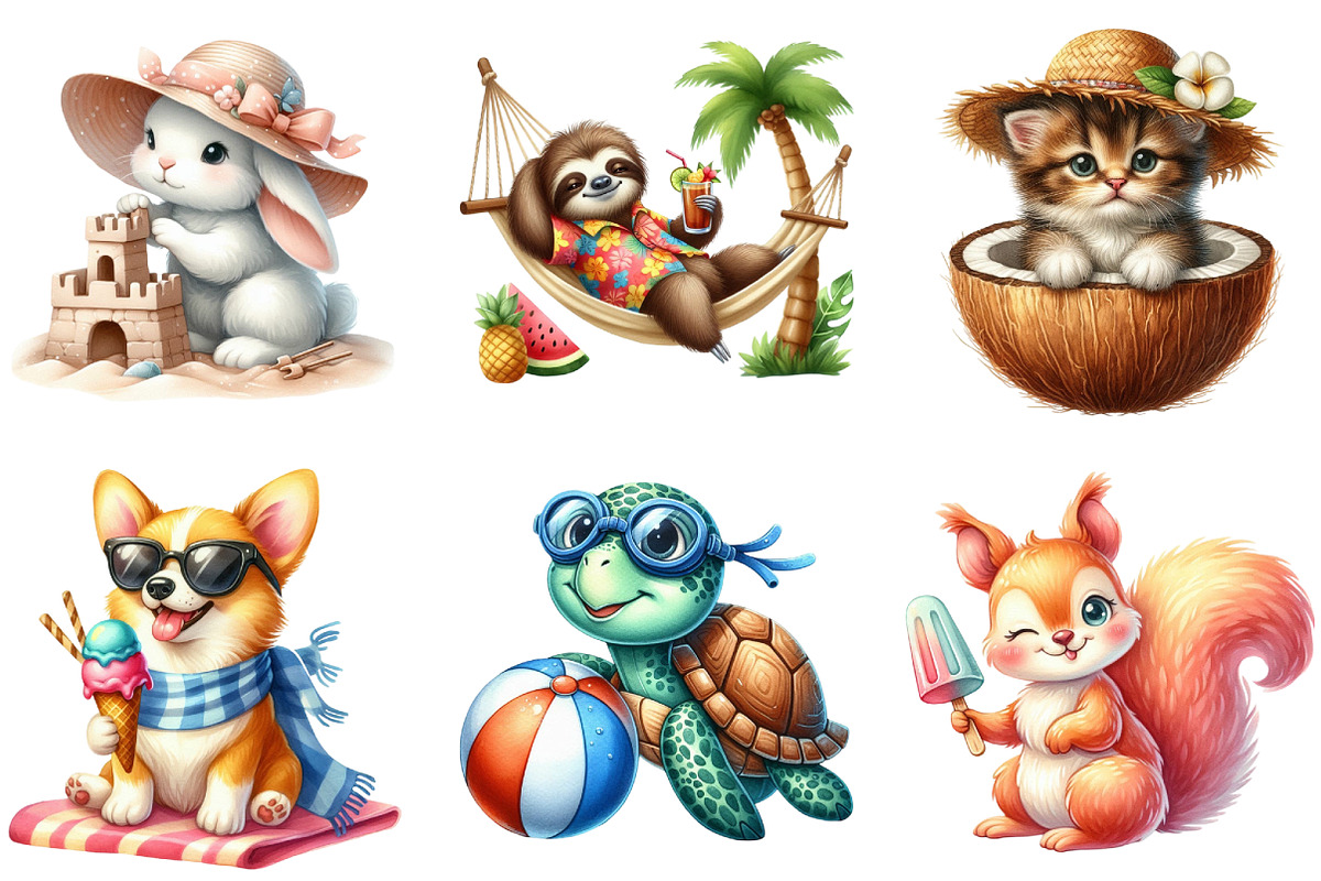 Summer Cute Animals Clipart, a Seasonal Illustration by DreamArtGraphic (Photo 4 of 4)