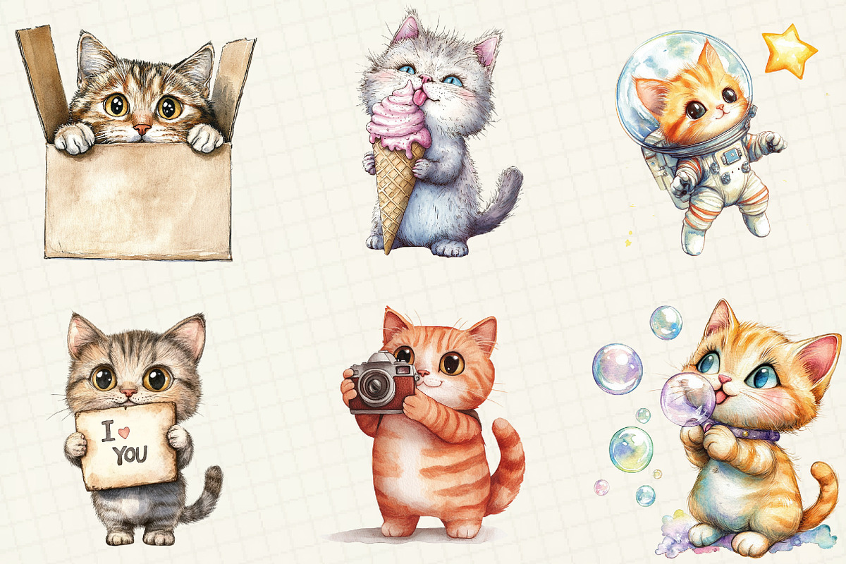 Cute Cat Sublimation Clipart, an Illustration by OK Design (Photo 4 of 5)