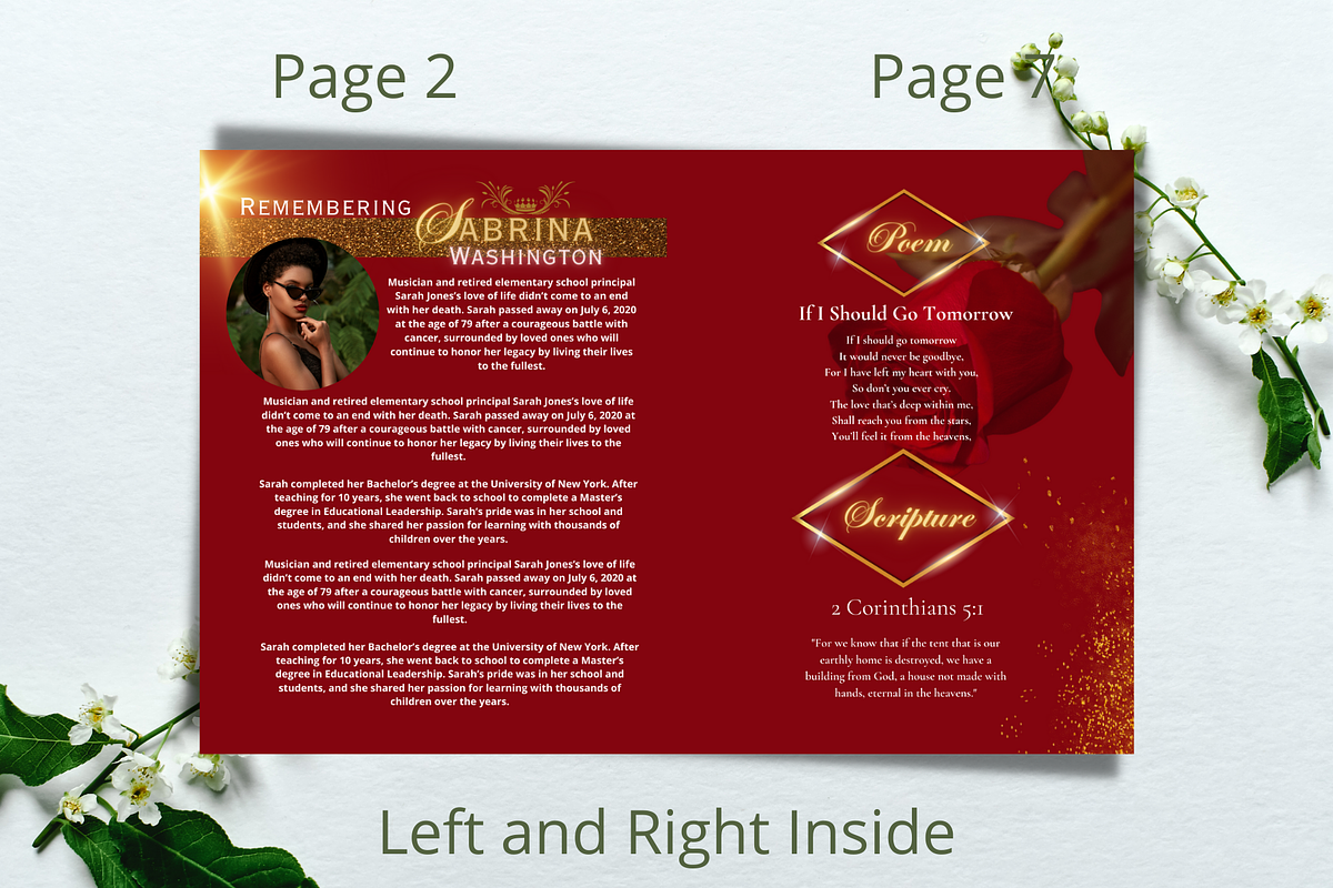 Red and Gold Roses Funeral Program, a Brochure Template by Feel Inspired Digitals (Photo 4 of 5)