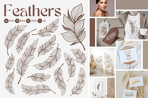 Elegant SVG Line Art Feathers