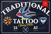 Traditional Tattoo Vector Pack, a Decorative Illustration by Vecster (Thumbnail 1 of 14)