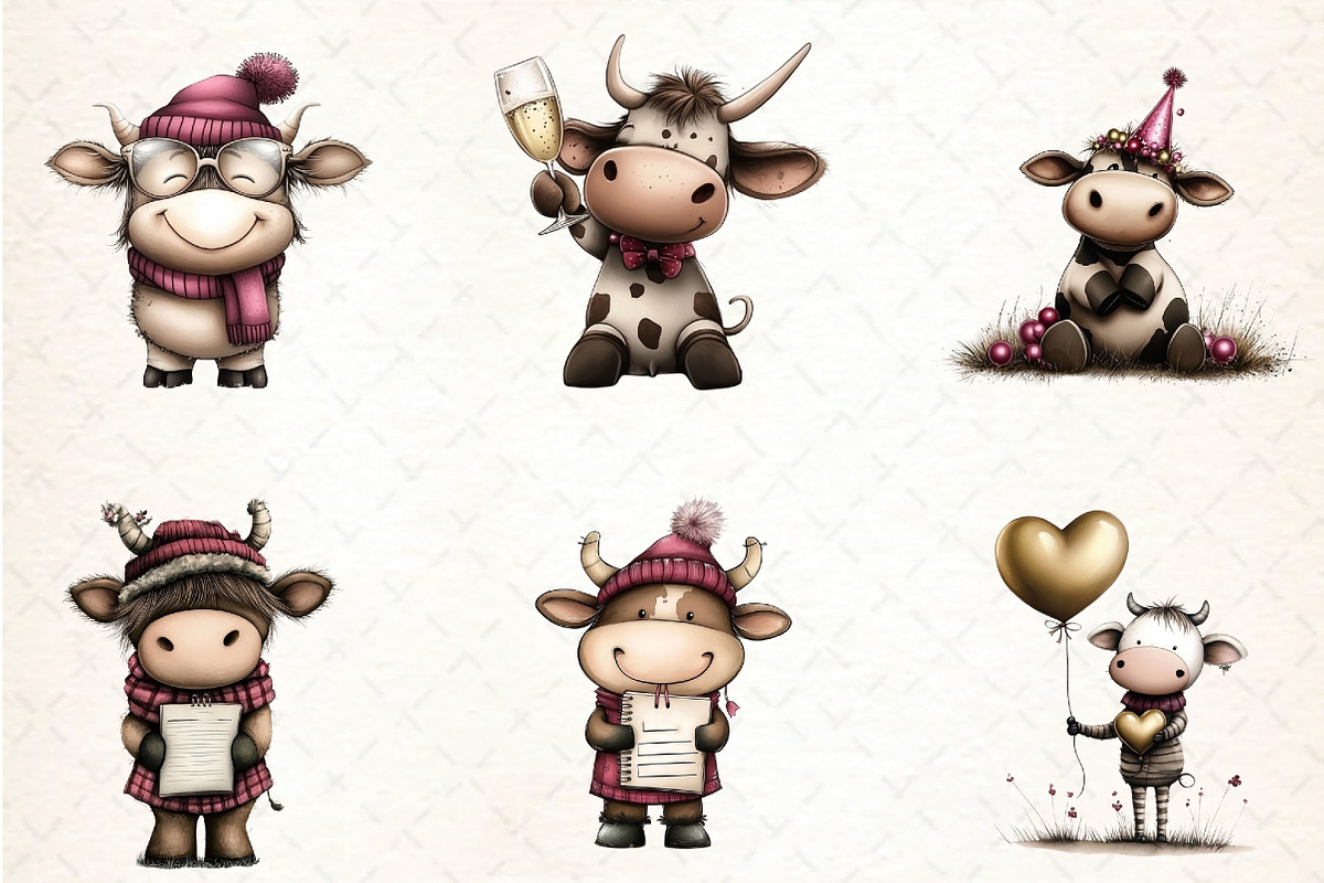 Watercolor New Year Cow Clipart, an Illustration by DreamCafeArt (Photo 2 of 6)
