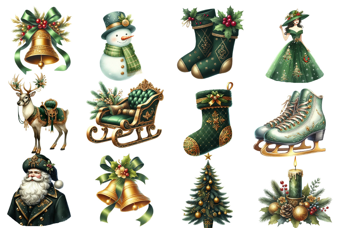 Watercolor Elegant Christmas Clipart, an Illustration by Designworld (Photo 5 of 6)