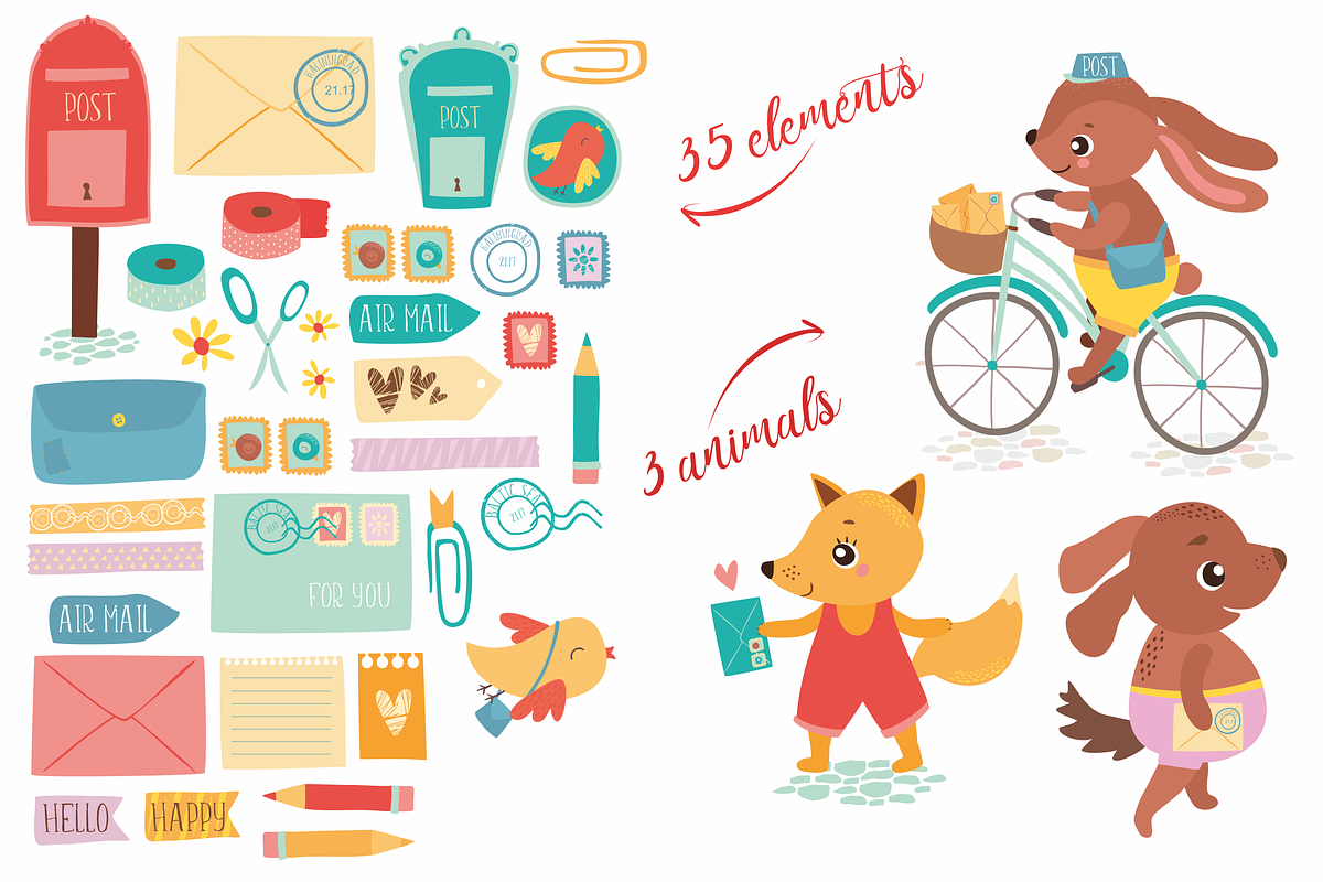 Romantic post / Scrapbooking set, an Animal Illustration by Lesya Skripak (Photo 2 of 4)