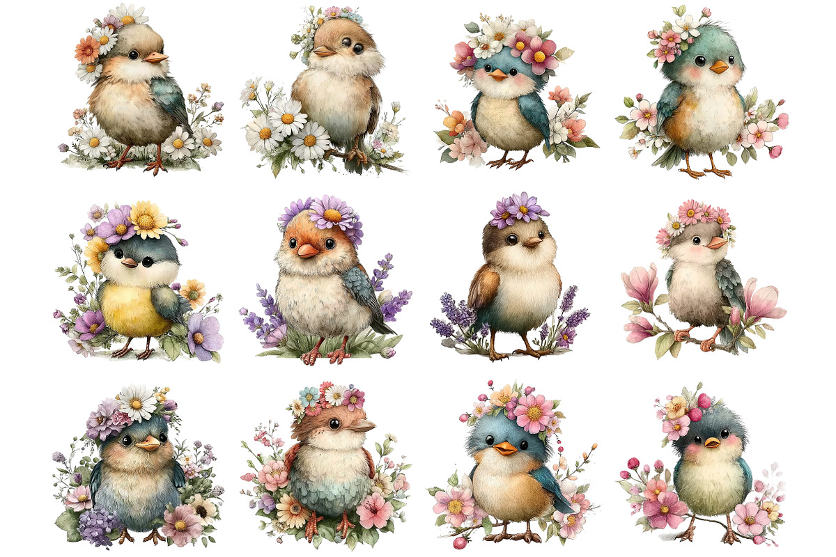 Spring Floral Bird Clipart, an Illustration by DreamArtGraphic (Photo 2 of 4)