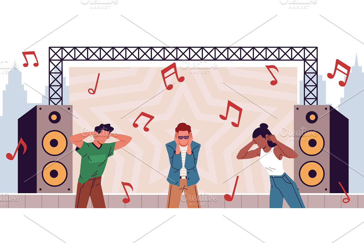 Noise pollution. Huge concert, a Transportation Illustration by YummyBuum