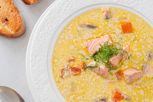 Finnish creamy salmon soup, a Food & Drink Photo by Alexander Prokopenko