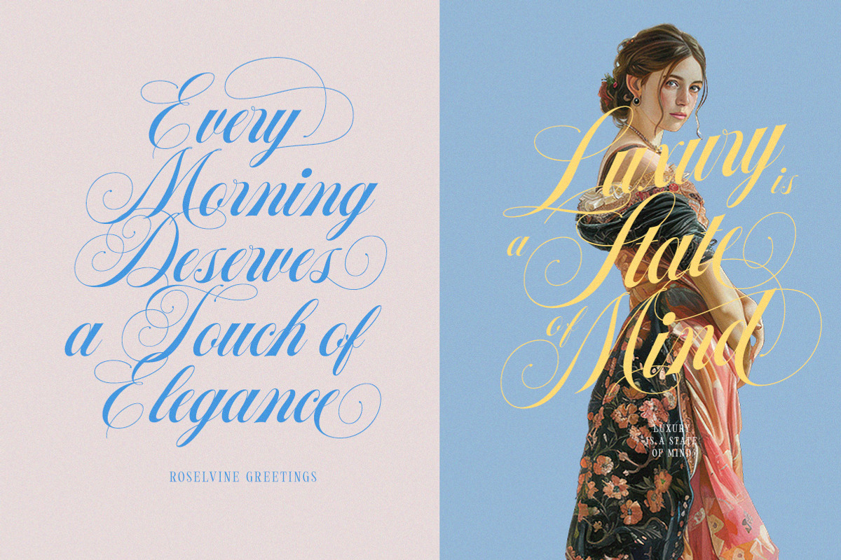 Roselvine Greetings Romantic Script, a Script Font by Letterhend Studio (Photo 8 of 10)