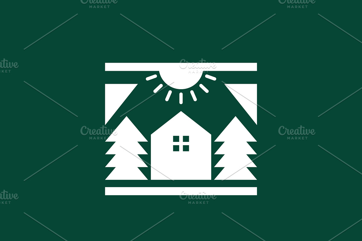 house forest pine trees logo sun, a Branding & Logo Template by devastd