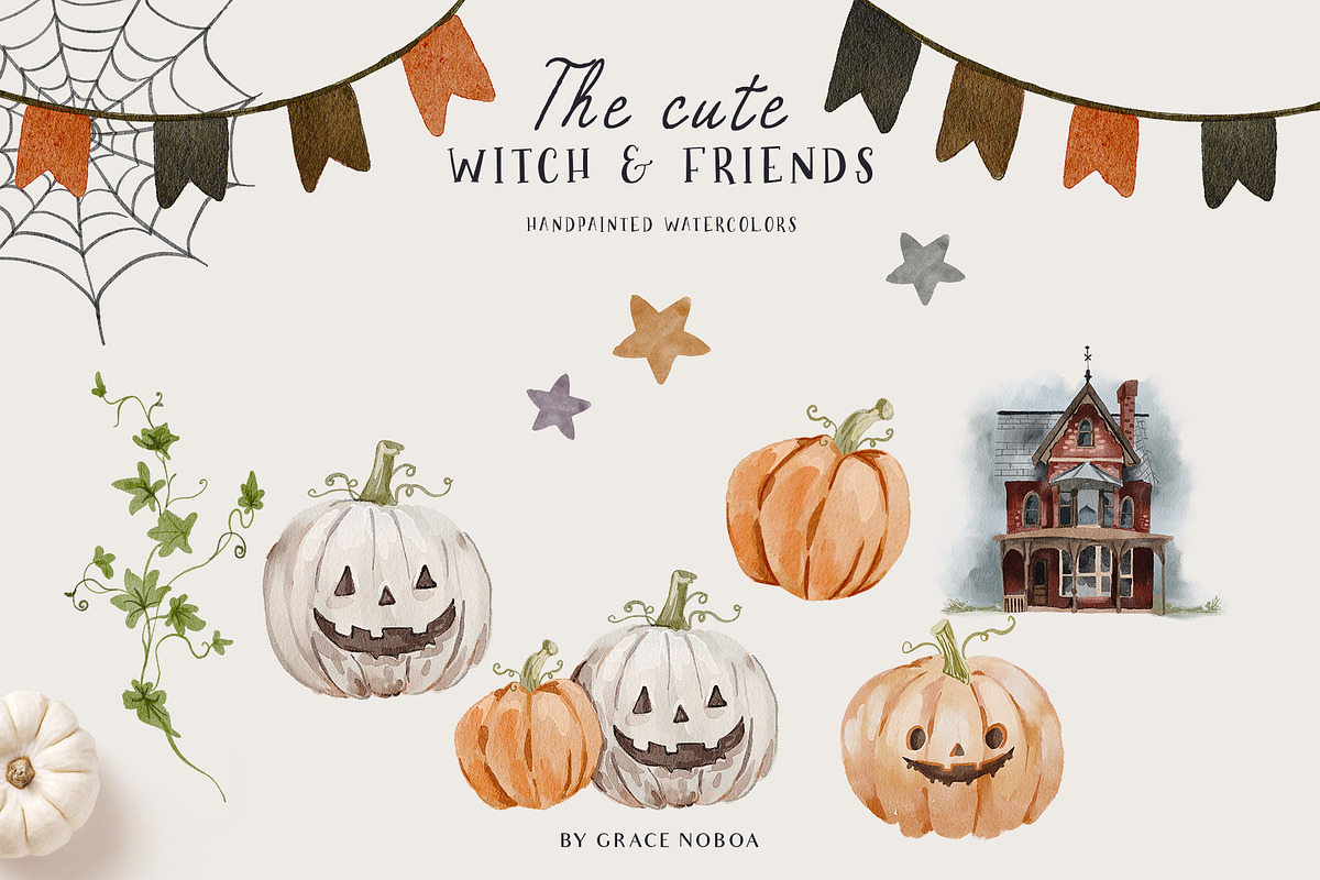 Cute Halloween watercolor clipart, a Seasonal Illustration by Grace Noboa Illustrations (Photo 10 of 12)