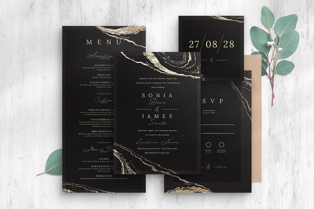 Black & Gold Wedding Templates, an Invitation Template by BrandPacks (Photo 1 of 6)