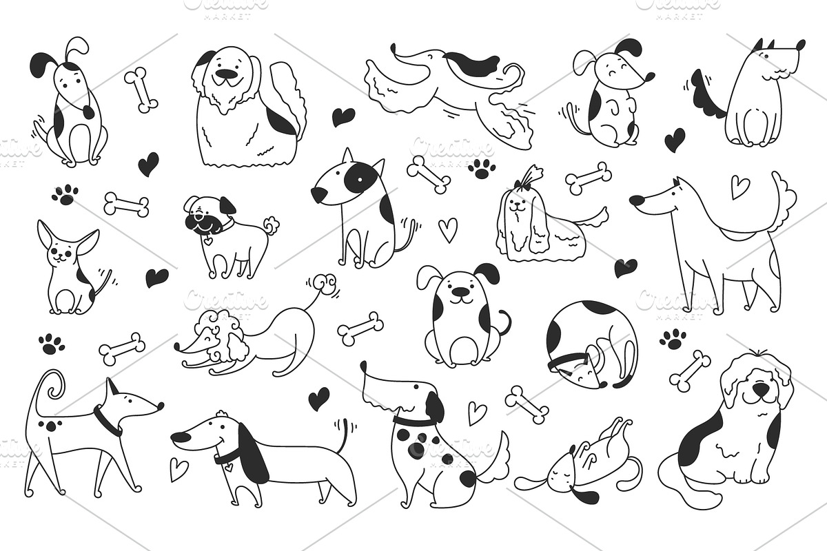 Doodle sketch line art animal dogs, an Animal Illustration by PrettyVectors