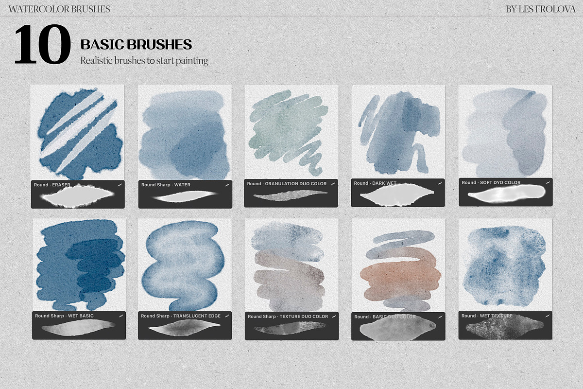 BUNDLE Watercolor Procreate Brushes, a Brush Add-On by Les Frolova (Photo 2 of 17)