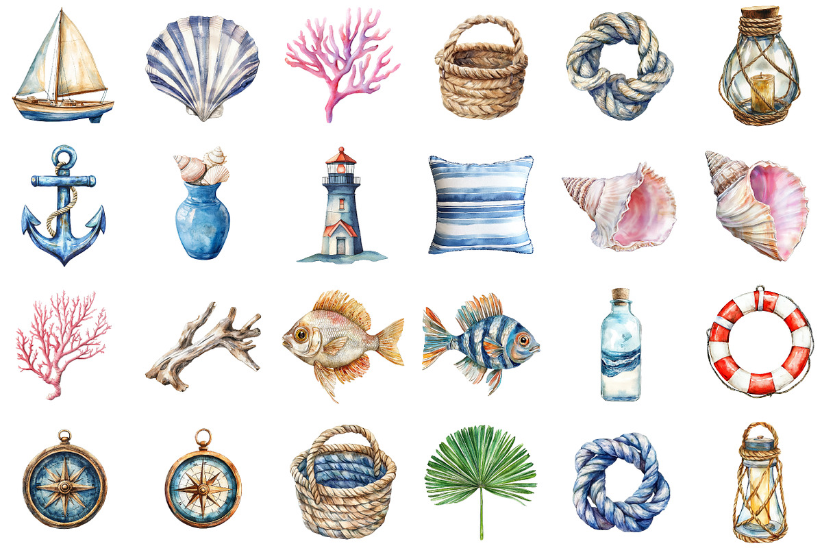 Watercolor Coastal Decor Clipart Set, an Illustration by Sublimation Artist (Photo 2 of 6)
