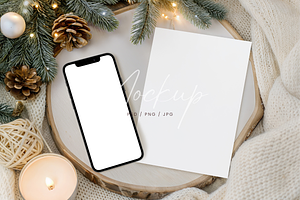 Winter Card & Phone Mockup, a Product Mockup by TatiMockup