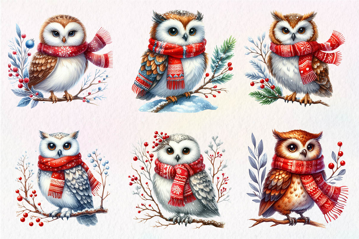 Christmas Owl Clipart PNG, an Illustration by Dream Creation (Photo 3 of 7)