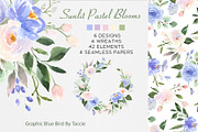 Pastel Flowers in Pink and Blue, an Illustration by Graphic Blue Bird (Thumbnail 1 of 7)