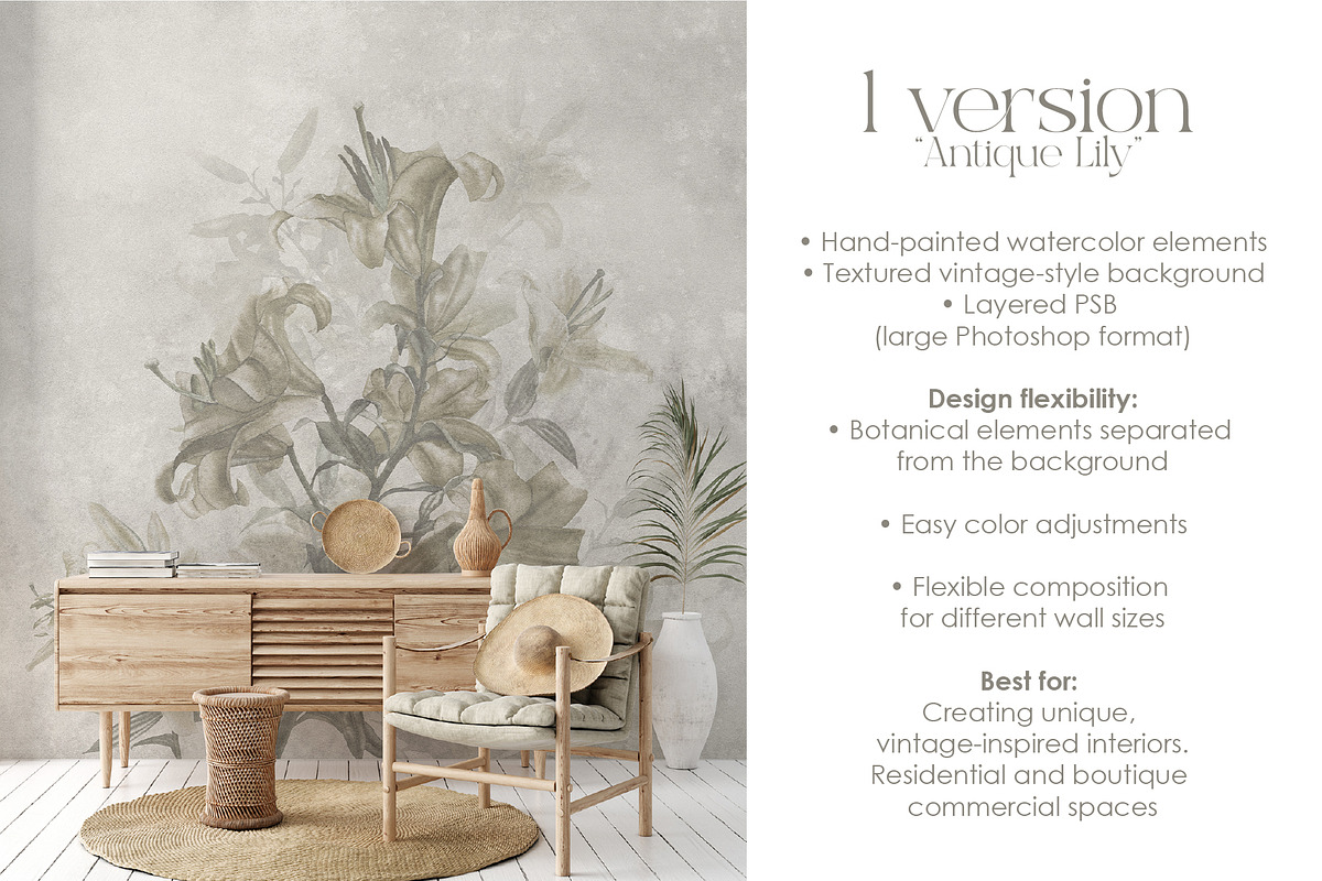 Timeless Lily wall mural set, a Wallpaper Graphic by Timofi Art (Photo 3 of 13)