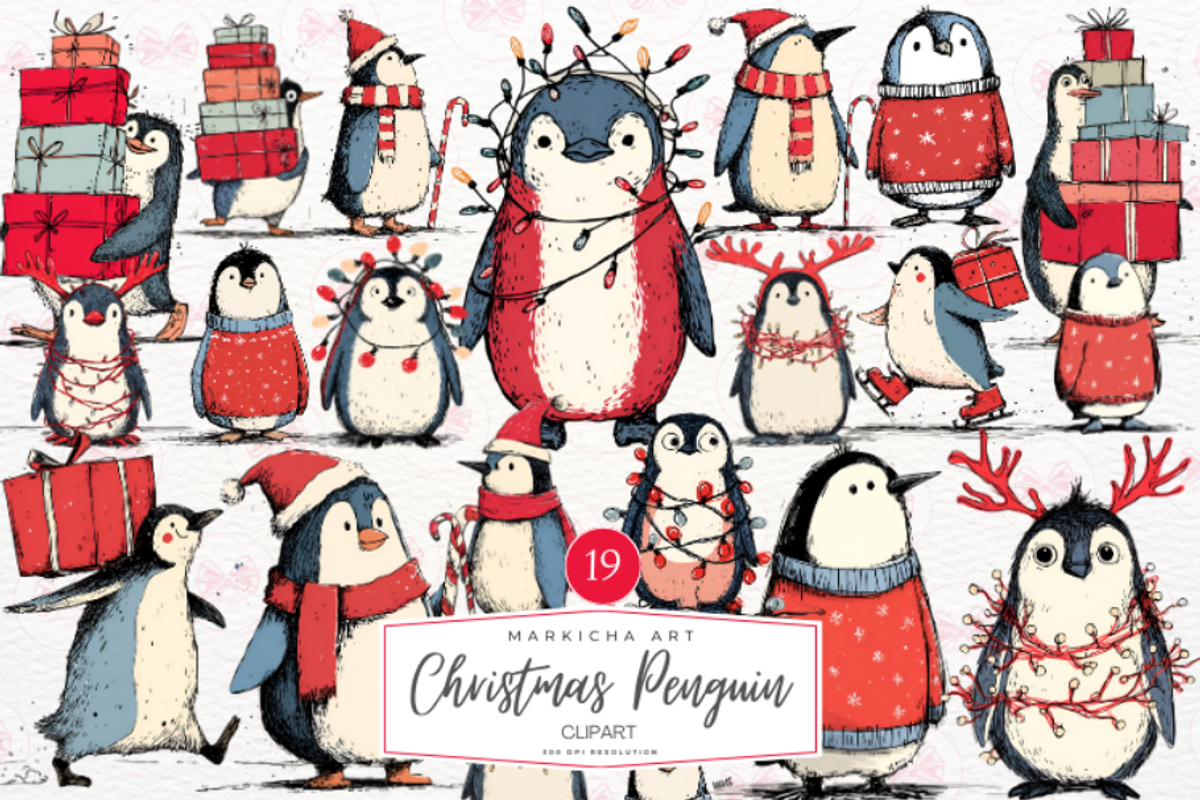 Christmas Penguin Clipart, an Illustration by Markicha Art (Photo 1 of 6)