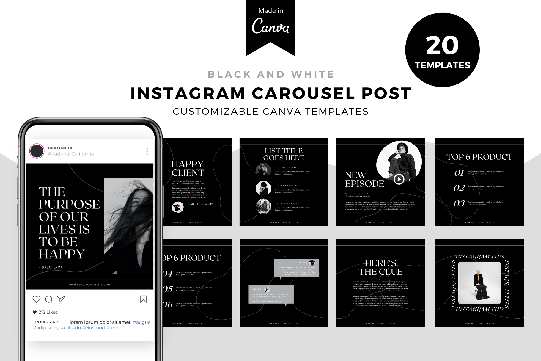 Black and White, Instagram Carousel