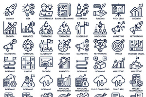 42 Tiny Business Startup Icon Set, an Outline Icon by adenpinkstore