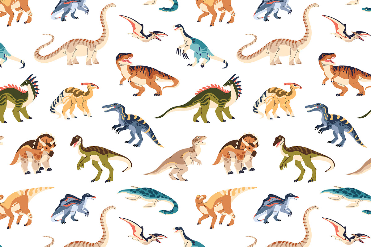Dinosaurs set, seamless dino pattern, an Animal Illustration by PaperTrident (Photo 21 of 21)